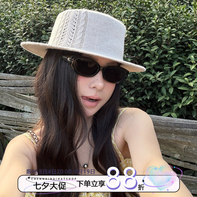 陈奶奶米白麻花平檐遮阳渔夫帽