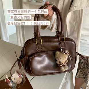 老陈自留！复古皮质手提包女大容量百搭休闲精致双肩包通勤斜挎包