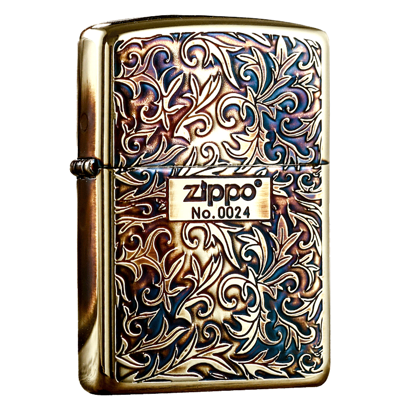金色收藏盔甲zippo打火机唐草