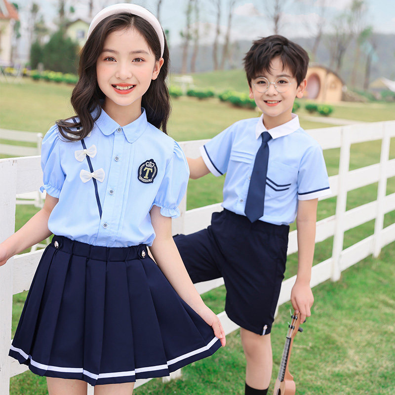 英伦风儿童校服套装男女小学生蓝色制服六一演出服毕业照班服