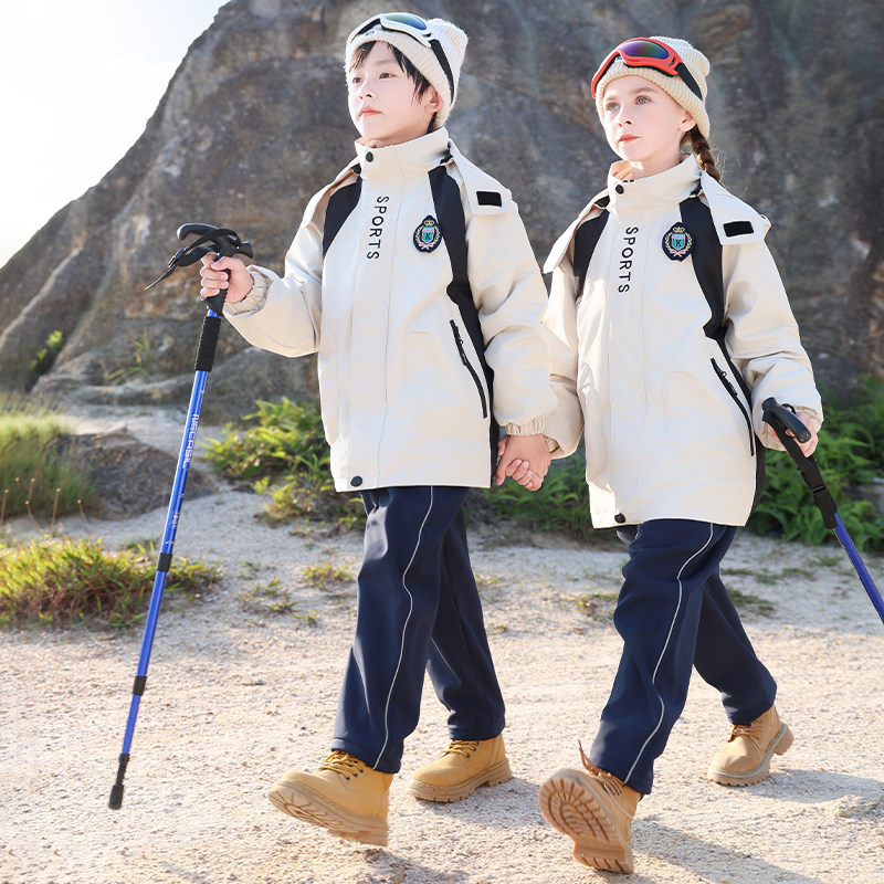 冲锋衣班服小学生校服春秋装三件套装学院风儿童运动服幼儿园园服