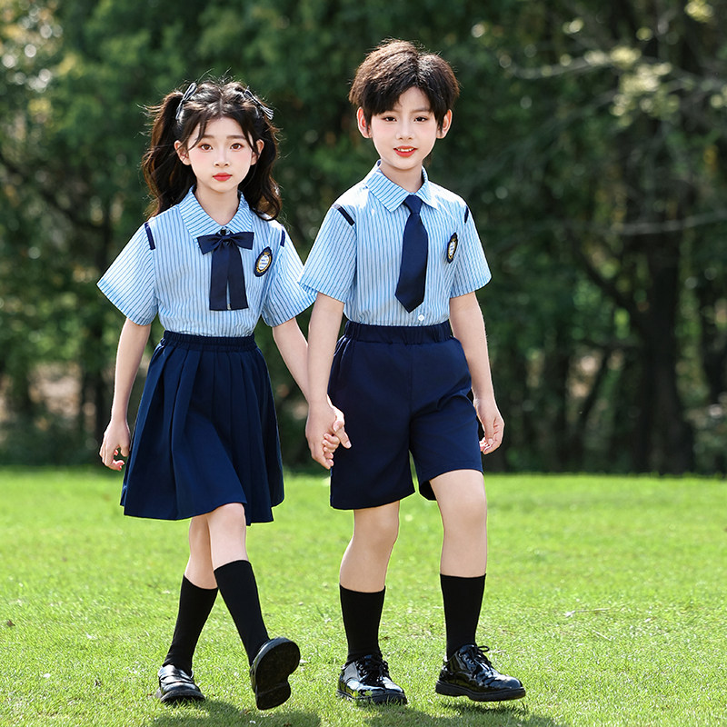 英伦风儿童校服演出服男女学生合唱舞台表演服蓝色制服风