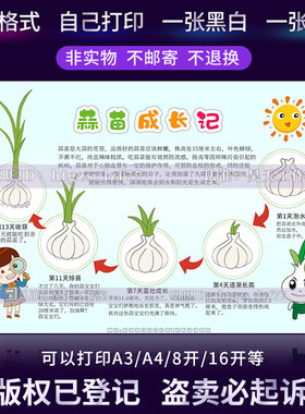 WF910蒜苗成长记自然笔记手抄报大蒜生长记观察日记涂色电子小报