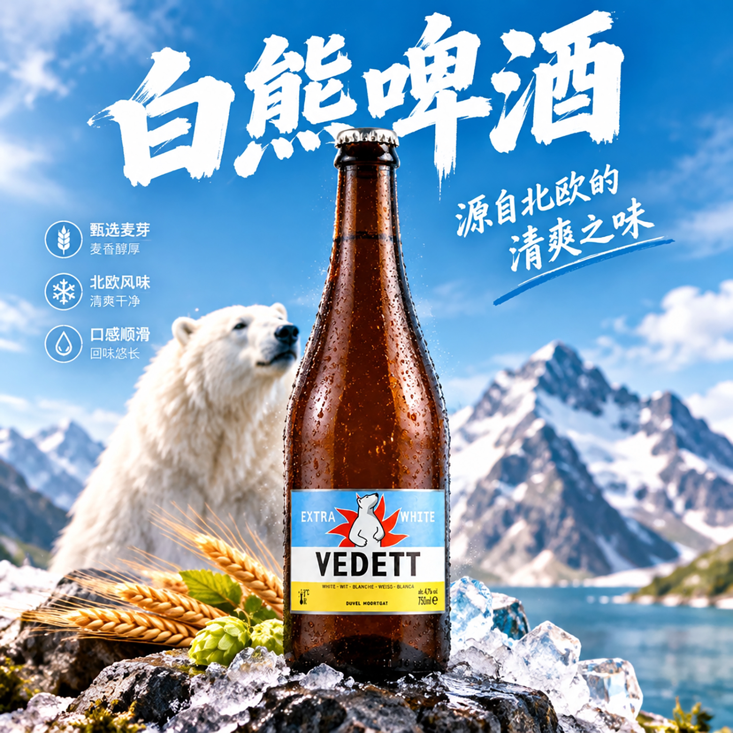 原装进口白熊啤酒小麦白啤750mL*6瓶大瓶精酿啤酒比利时风味整箱