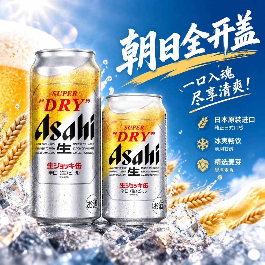 日本进口本土版Asahi朝日全开盖生啤精酿超爽啤酒340/485ml罐听装