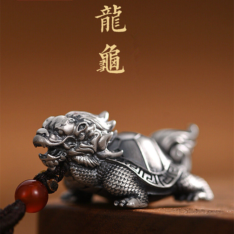 925纯银龙龟吊坠项链男女士款时尚民族风复古做旧汽车钥匙扣挂坠