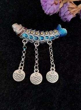 纯银弯管小鱼民族风锁骨链吊坠