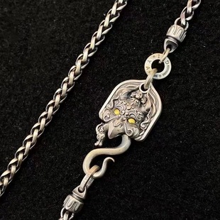 S925纯银小众大鹏鸟项链男士高级感麻花编织长链麦穗链吊坠项链