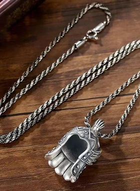 将军头盔S925纯银吊坠小众设计时尚霸气复古武将头盔吊坠项链男士