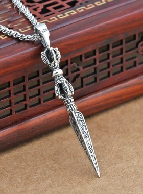 复古925银转运降魔杵四股金刚杵吊坠男小众设计个性潮流项链挂件
