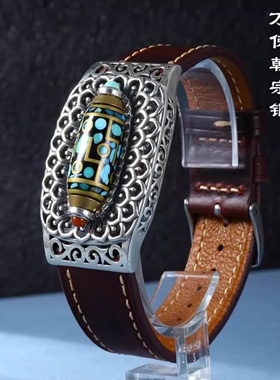 复古925银九眼转动天珠手链纯银男女新款绿松石万佛朝宗皮带手饰