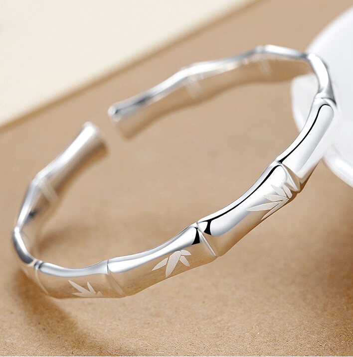 纯银手镯女s999竹节实心足银时尚麻花年轻款情人节送女友妈妈礼物