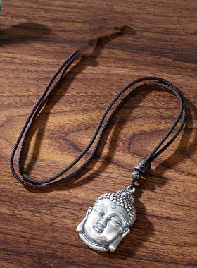 999足银大佛头吊坠项链男女