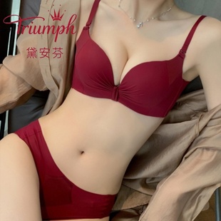 黛安芬文胸套装红色本命年无痕小胸聚拢无钢圈收副乳上托内衣女士