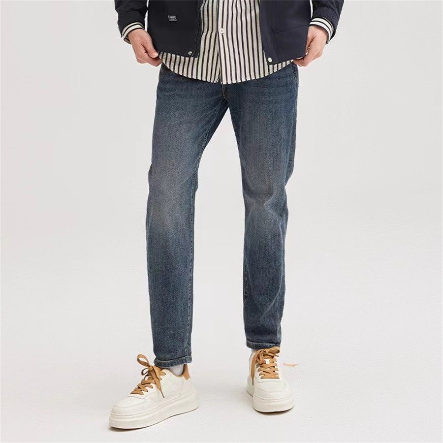 HX狐轩春季新品水洗休闲牛仔裤男修身小脚做旧复古日韩风直筒裤潮