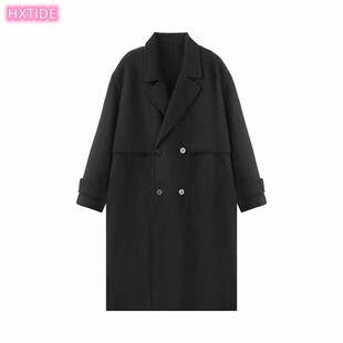 HX狐轩男装中长款毛呢大衣纯色韩版25年冬季新款休闲绅士羊毛外套