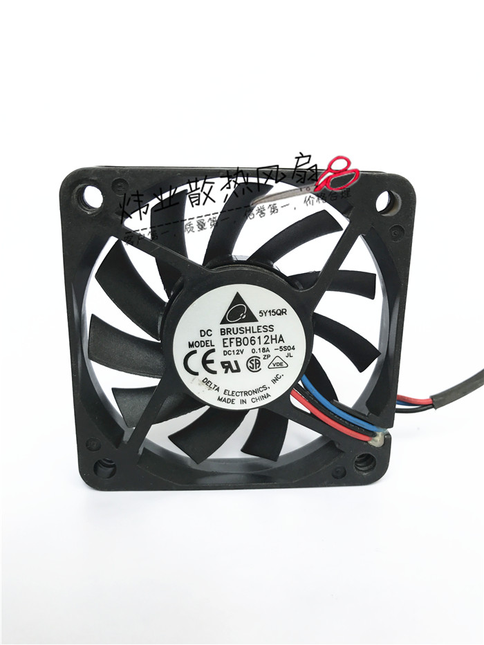 品牌：台达 delta

尺寸：60*60*10mm

电压：12V

电流：0.18A

实际电流：0.12A

功率：1.44W

转速：4200RPM

风量：18.1CFM

风压：0.132 in H2O

噪音：33DBA

重量：28G

轴承：双滚珠