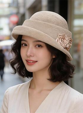 法式赫本风春夏透气花朵贝雷帽