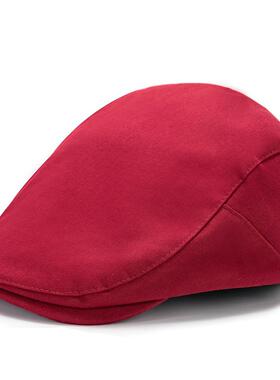 红色鸭舌帽纯色光板春秋夏季休闲百搭前进帽男女士四季可戴餐饮帽