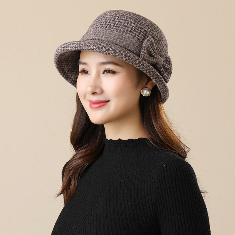 中老年妈妈时尚优雅女帽子秋冬天奶奶老太太加厚保暖细格子小礼帽