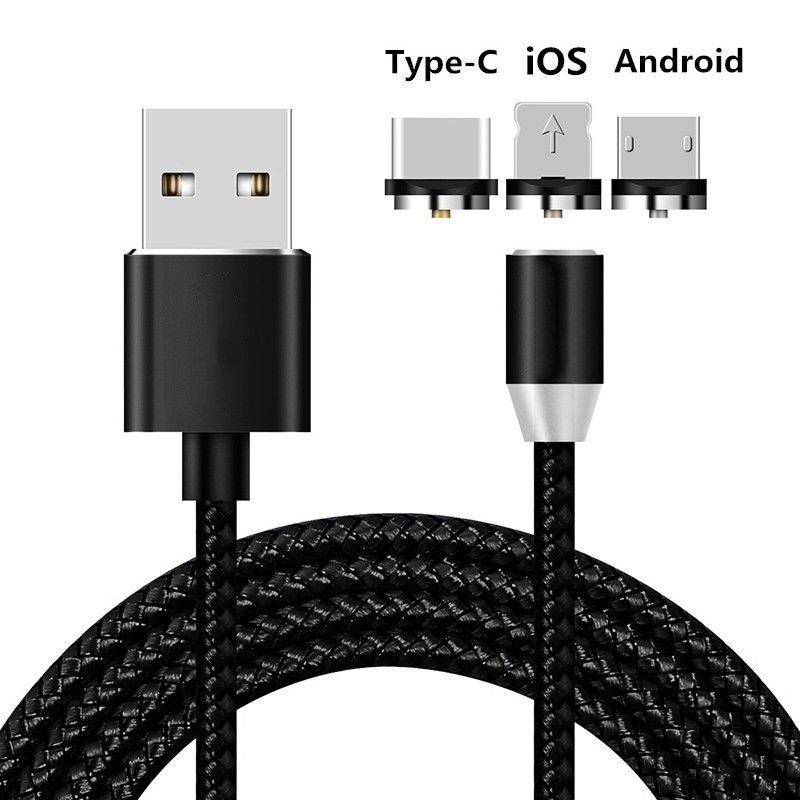 单触点三合一磁吸快充手机充电数据线磁吸头TYPE C安卓micro USB适用苹果Lightning小米OPPO华为VIVO快充线2m