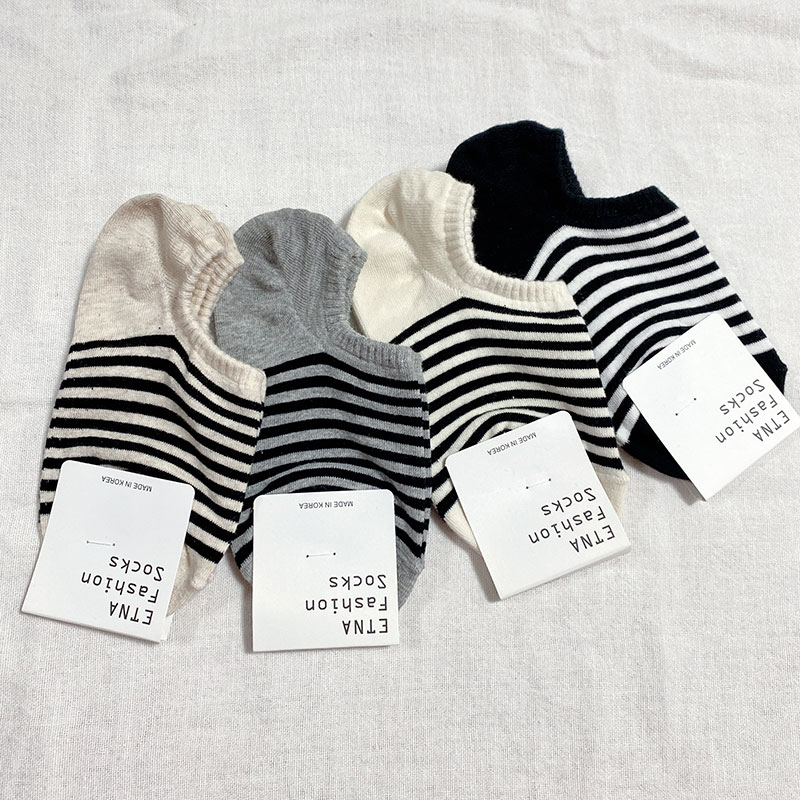 ETNA代购韩国进口船袜女条纹浅口夏季薄款防滑不掉跟简约袜套薄棉