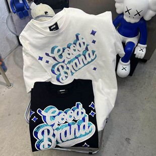 GOODBRAND短袖t恤立体星星亮片字母潮牌男女同款宽松休闲纯棉半袖