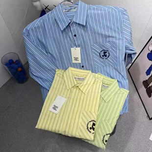 韩国Restandrecreation条纹衬衫刺绣RR字母宽松长袖衬衣潮牌外套