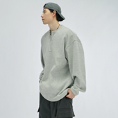 2025秋季 新品 美式 HAMB原创 复古半拉链领口华夫格长袖 T恤男宽松