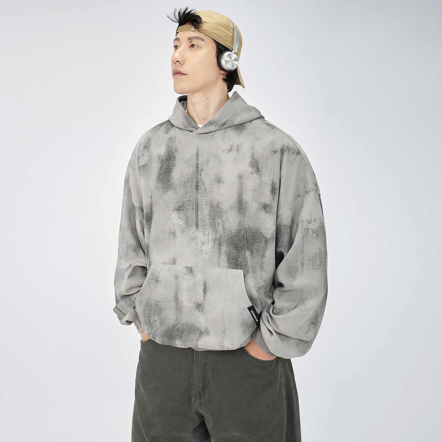 HAMB原创美式氛围做旧连帽卫衣男