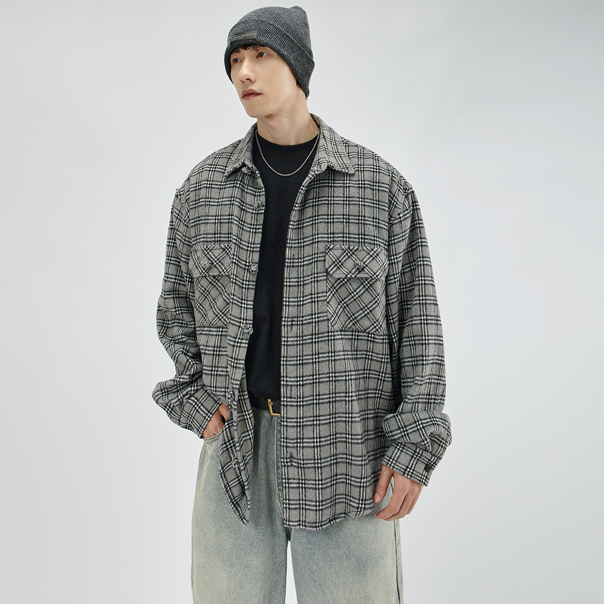 HAMB原创格子衬衫青春流行厚款