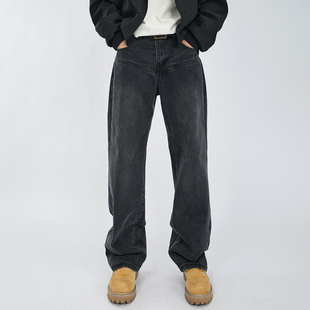 复古做旧黑牛仔裤 HAMB原创 美式 新款 男宽松直筒cleanfit 2026春季