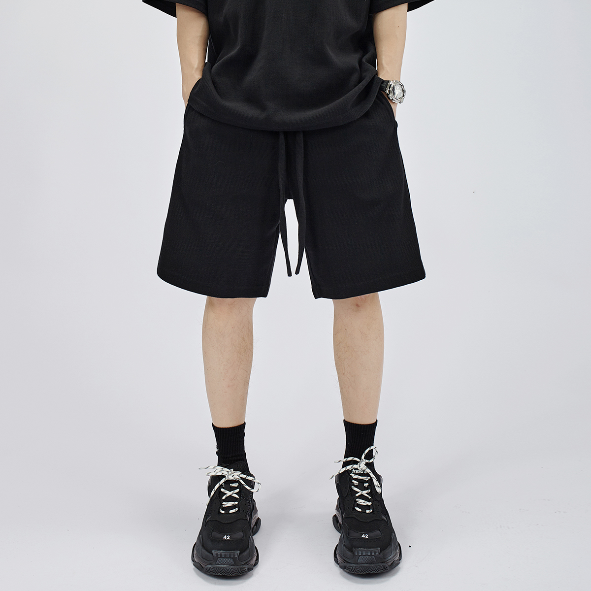 HAMB原创华夫格休闲宽松五分短裤