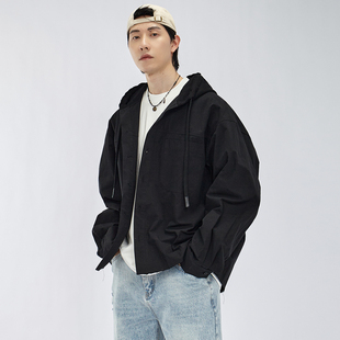外套男长袖 HAMB原创 慵懒廓形黑色连帽衬衫 新款 宽松痞帅 2026春季