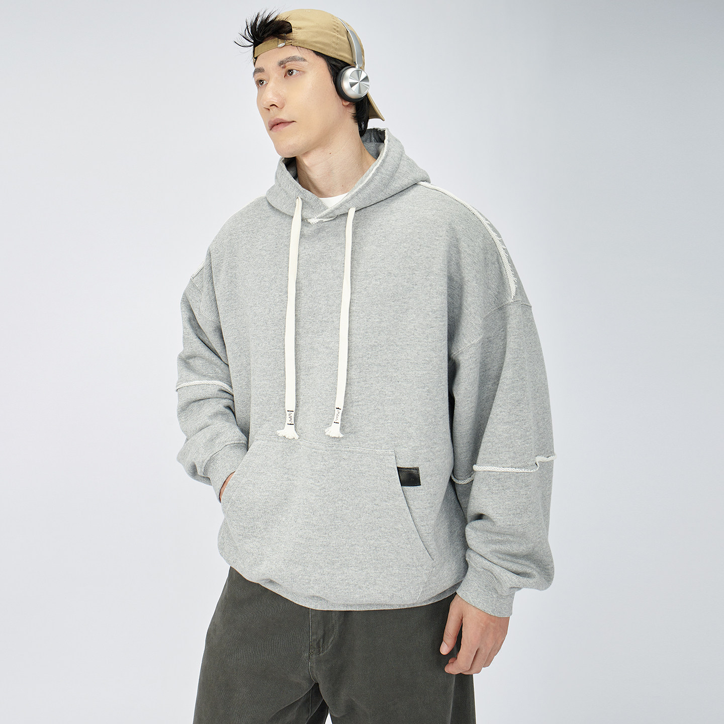 HAMB原创自制美式毛边连帽卫衣男