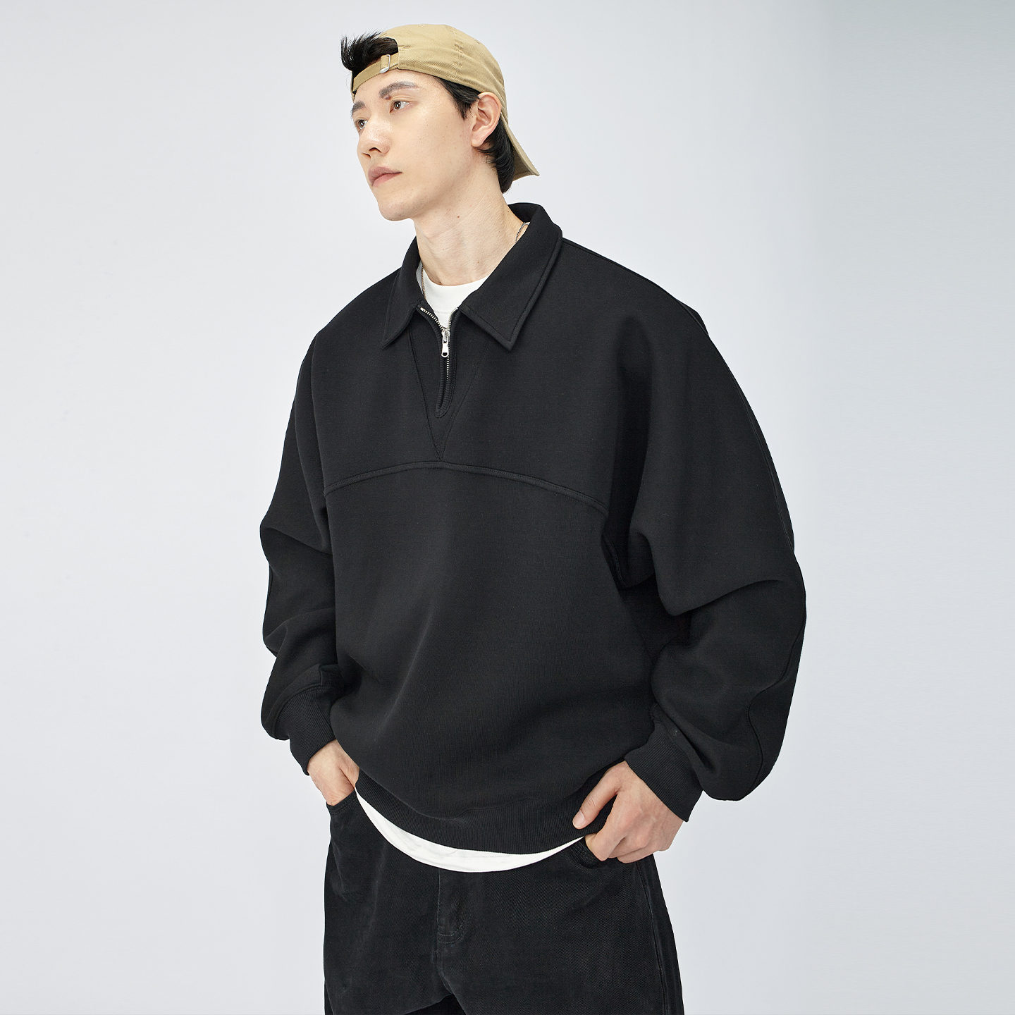 HAMB原创自制半拉链Polo翻领卫衣