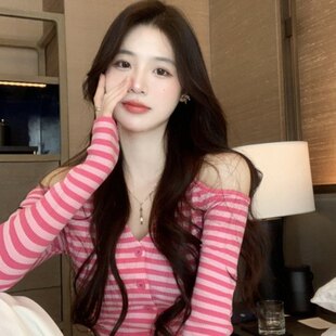 适合直播间穿的衣服女主播上镜辣妹风针织衫性感露肩挂脖高级上衣
