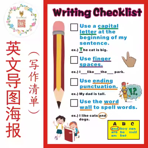 writing checklist英文导图海报写作检查清单教具大闪卡教室海报