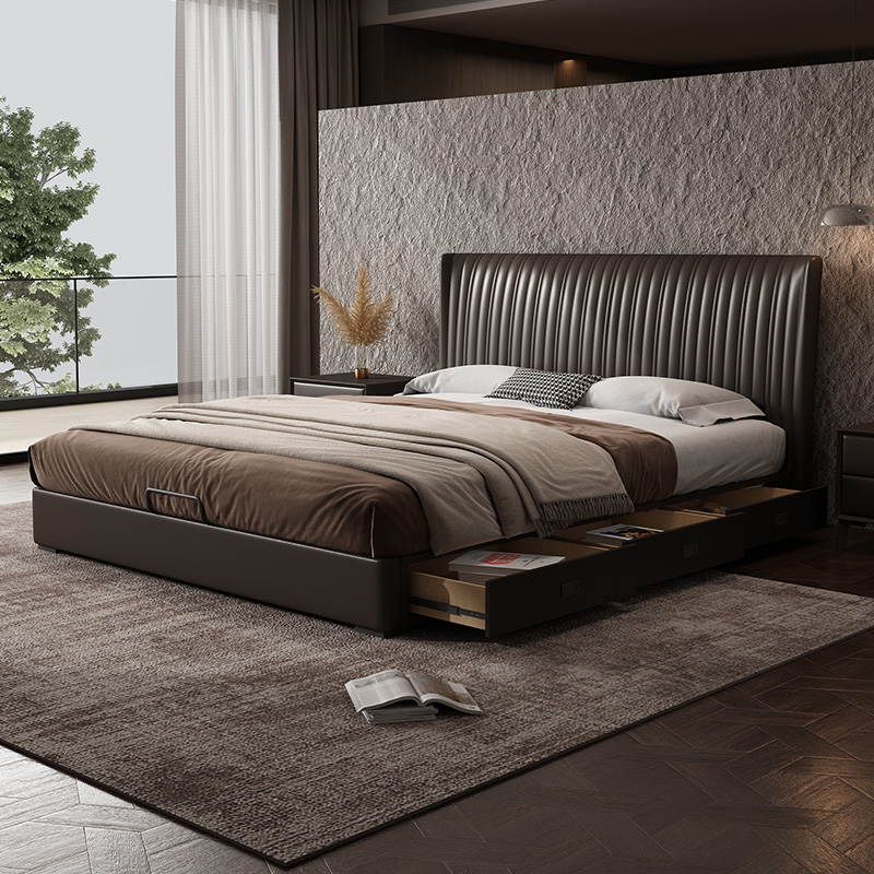 意式极简主卧室大床2米x2米2现代简约轻奢高级感储物软包双人婚床