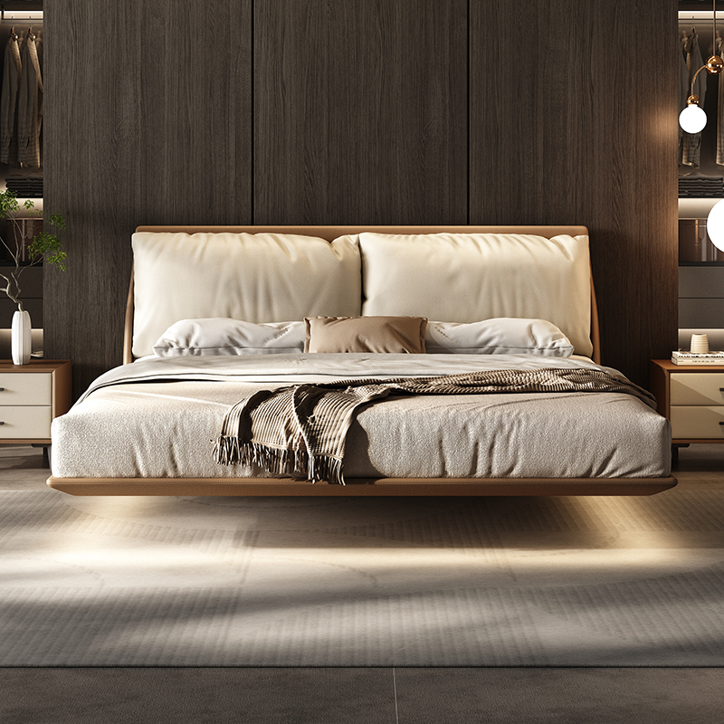 悬浮床意式极简高级感真皮床