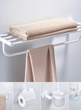 白色毛巾架304不锈钢浴巾架浴室置物架收纳卫浴挂五金挂件套装