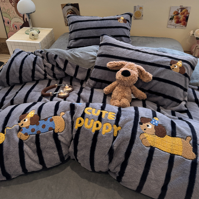 A类母婴级加厚兔兔绒四件套