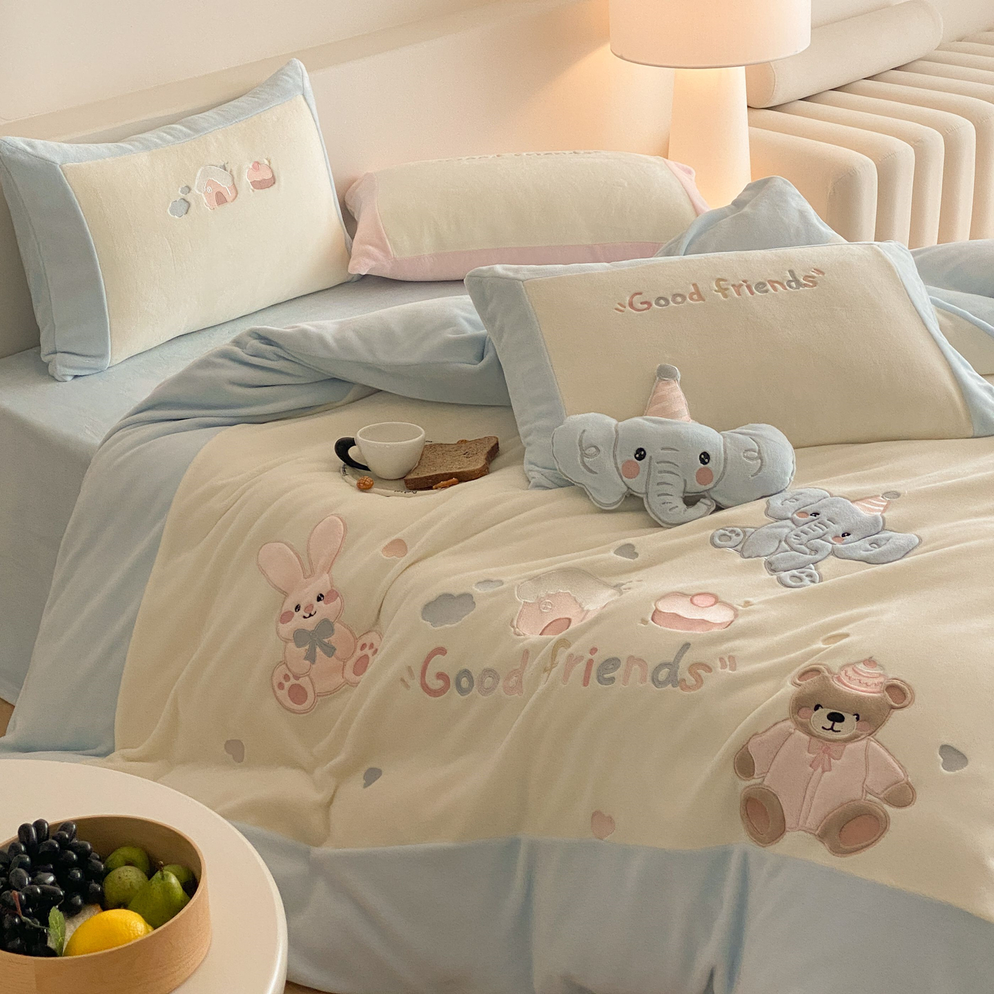 A类母婴级加厚牛奶绒四件套卡通儿童宝宝绒床单被套三件套可爱冬