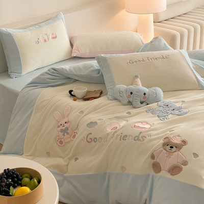 A类母婴级加厚牛奶绒四件套儿童