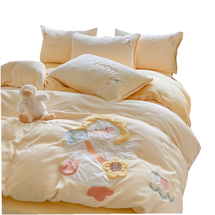 A类卡通牛奶绒四件套冬季床单被套儿童三件套珊瑚绒法兰绒床笠款4