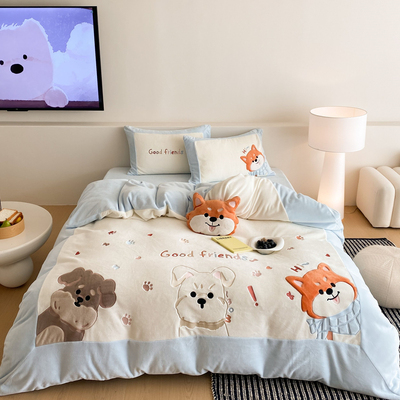 A类母婴级加厚牛奶绒四件套卡通