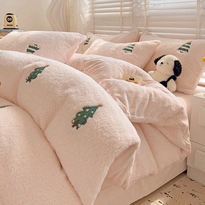 高级感牛奶绒四件套加厚保暖