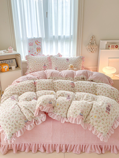 A类床盖款牛奶绒四件套母婴级加厚宝宝绒被套冬季珊瑚绒加绒公主4