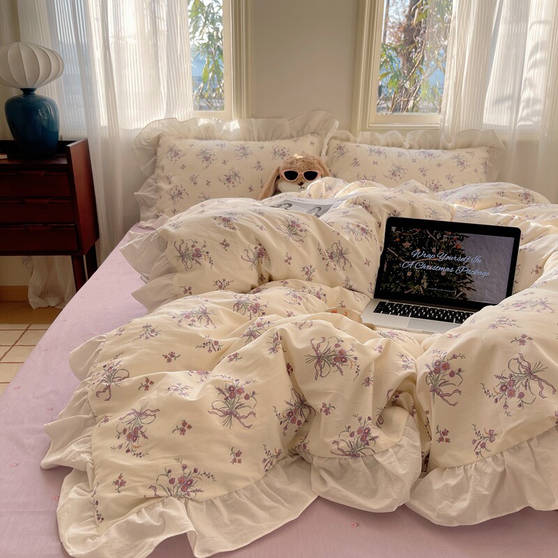 公主风100纯棉四件套全棉床单被套少女心床品床笠三件套宿舍女孩