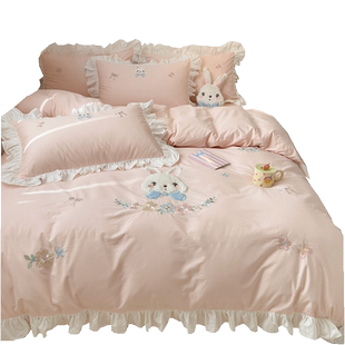 A类母婴级少女心100纯棉床上四件套全棉儿童床单被套女孩公主床品